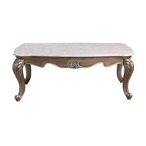 ACME Elozzol Marble/Wood Coffee Table, White/Antique Bronze