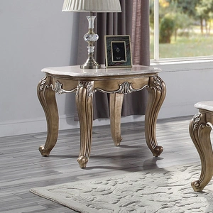 ACME Elozzol Marble/Wood End Table, White/Antique Bronze