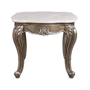 ACME Elozzol Marble/Wood End Table, White/Antique Bronze