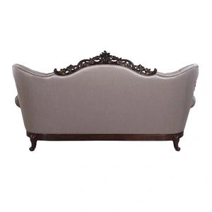 ACME Benbek Fabric/Wood Tufted Sofa w/Pillows, Beige/Antique Oak
