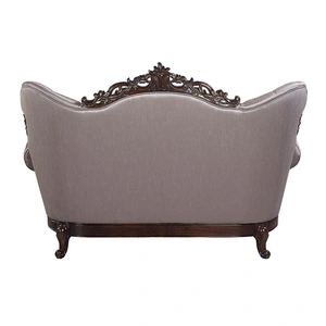 ACME Benbek Fabric/Wood Tufted Loveseat w/Pillows in Beige/Antique Oak