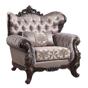 ACME Benbek Fabric/Wood Tufted Living Room Set, Beige/Antique Oak