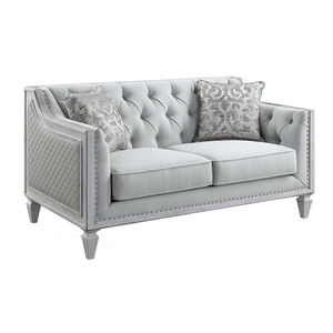 ACME Katia Linen Fabric/Wood Tufted Loveseat w/Pillows in Light Gray
