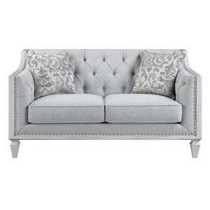 ACME Katia Linen Fabric/Wood Tufted Loveseat w/Pillows in Light Gray
