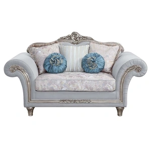 ACME Pelumi Linen Fabric/Wood Loveseat w/Pillows in Light Gray