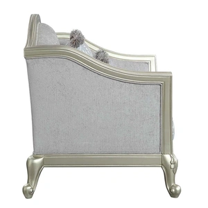 ACME Qunsia Linen Fabric/Wood Loveseat w/Pillows in Light Gray/Champagne