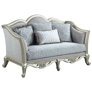 ACME Qunsia Linen Fabric/Wood Loveseat w/Pillows in Light Gray/Champagne