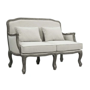ACME Tania Linen Fabric/Wood Loveseat w/Pillows, Cream/Brown
