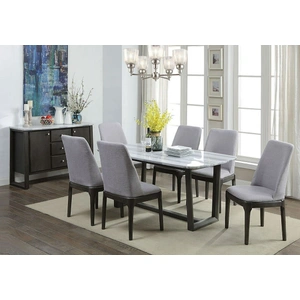 ACME Madan Marble/Wood Dining Set, White/Weathered Gray