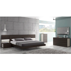 J&M Furniture Maia Premium Platform Bedroom Set, Light Grey/Wenge