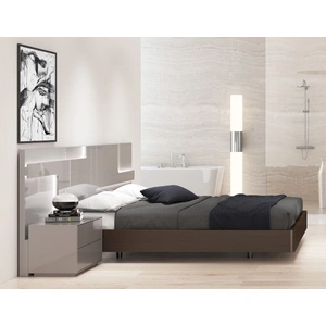 SoleModern Maratea Modern Bed with Lighting, Light Grey Lacquer/Espresso Oak