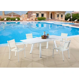Chintaly Imports Malibu Outdoor Aluminum Extendable Table, Matte White