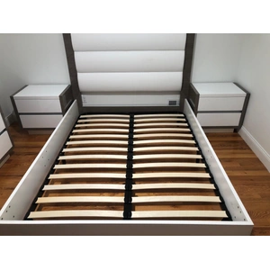 ESF Furniture Mangano Ecoleather Bed, White/Grey