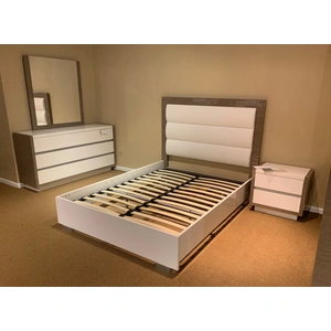 ESF Furniture Mangano Ecoleather Bed, White/Grey