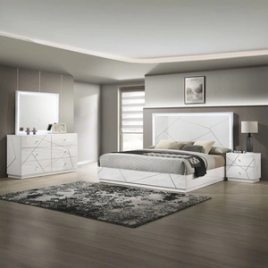 Galaxy Home Furnishings Manhattan Wood Platform Bedroom Set w/LED Light, White