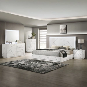 Galaxy Home Furnishings Manhattan Wood Platform Bedroom Set w/LED Light, White
