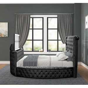 Galaxy Home Furnishings Maya Velvet Upholstered Queen Size Bed with TV Stand, Black