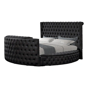 Galaxy Home Furnishings Maya Velvet Upholstered Queen Size Bed with TV Stand, Black