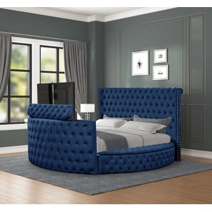 Galaxy Home Furnishings Maya Velvet Upholstered Queen Size Bed with TV Stand, Blue