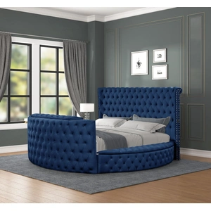 Galaxy Home Furnishings Maya Velvet Upholstered Queen Size Bed with TV Stand, Blue