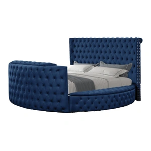 Galaxy Home Furnishings Maya Velvet Upholstered Queen Size Bed with TV Stand, Blue