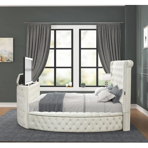 Galaxy Home Furnishings Maya Velvet/Wood Regular Bedroom Set, Cream