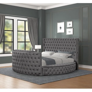 Galaxy Home Furnishings Maya Velvet Upholstered Queen Size Bed with TV Stand, Gray