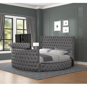 Galaxy Home Furnishings Maya Velvet Upholstered Queen Size Bed with TV Stand, Gray