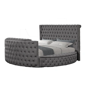 Galaxy Home Furnishings Maya Velvet Upholstered Queen Size Bed with TV Stand, Gray