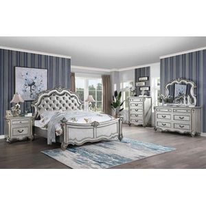 Cosmos Furniture Melrose Bedroom Set with Faux Leather Upholstered Headboard, Silver