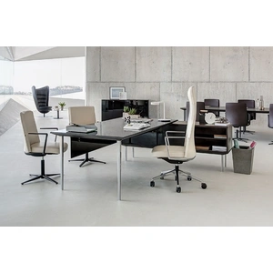 Actiu Longo Glass Top Office Single Desk w/Storage Cabinet Support