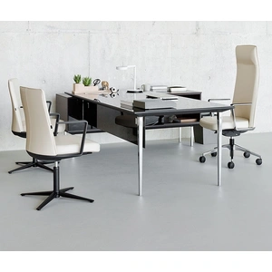 Actiu Longo Glass Top Office Single Desk w/Storage Cabinet Support