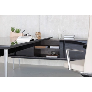 Actiu Longo Glass Top Office Single Desk w/Storage Cabinet Support