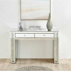 Elegant Lighting Modern 47-inch Rectangle Crystal Vanity Table, Clear Mirror