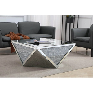 Elegant Lighting Modern 38-inch Square Crystal Coffee Table, Silver Crystal