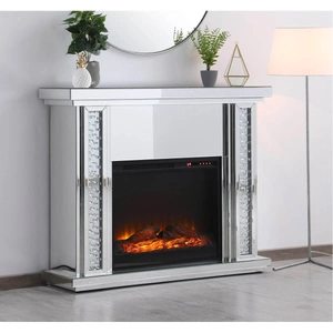 Elegant Lighting Modern 47.5-inch Mantle with Wood Log Insert Fireplace, Clear Crystal Mirror
