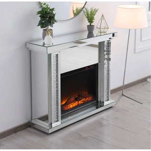 Elegant Lighting Modern 47.5-inch Mantle with Wood Log Insert Fireplace, Clear Crystal Mirror