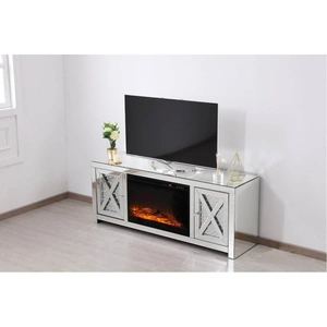 Elegant Lighting Modern 59-inch TV Stand with Wood Log Insert Fireplace, Composition 2, Clear Crystal Mirror