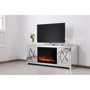 Elegant Lighting Modern 59-inch TV Stand with Wood Log Insert Fireplace, Composition 2, Clear Crystal Mirror