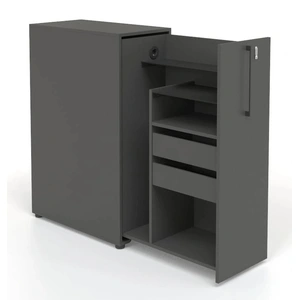 NARBUTAS Boxi Office Lockable Storage Tower w/1 Shelf, 2 Metal Shelves, 2 Small Drawers & Power Socket