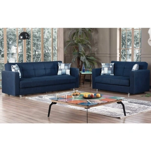 Empire Furniture, USA Miami Fabric Storage Sleeper Living Room Set, Blue