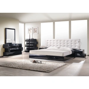 J&M Furniture Milan Modern Leatherette Platform Bed, Black Lacquer