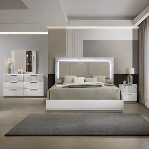 Galaxy Home Furnishings Mist Wood Platform Bedroom Set w/LED Light, White