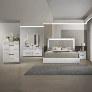 Galaxy Home Furnishings Mist Wood Platform Bedroom Set w/LED Light, White
