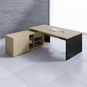 MDD Office Furniture Mito Executive Desk w/Managerial Side Storage & Gloss Side Panel