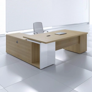 MDD Office Furniture Mito Executive Desk w/Managerial Side Storage, Pedestal & Gloss Panel