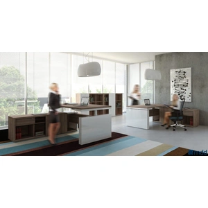 MDD Office Furniture Mito Adjustable Executive Desk w/Side Storage & Gloss Leg