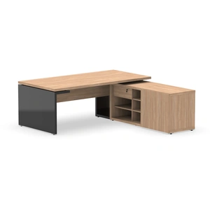 MDD Office Furniture Mito Executive Desk w/Managerial Side Storage & Gloss Side Panel