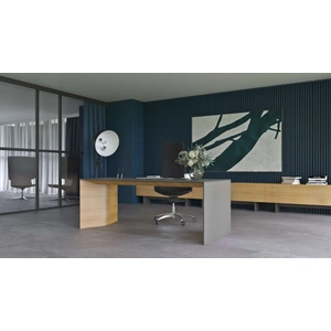 NARBUTAS Move 70.8-inch Executive Fixed Desk w/Fixed Pedestal, Built-in Power Socket Block, Grommet, Cover for Power Socket & Qi Wireless Charging