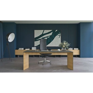 NARBUTAS Move 70.8-inch Executive Fixed Desk w/Fixed Pedestal, Built-in Power Socket Block, Grommet, Cover for Power Socket & Qi Wireless Charging